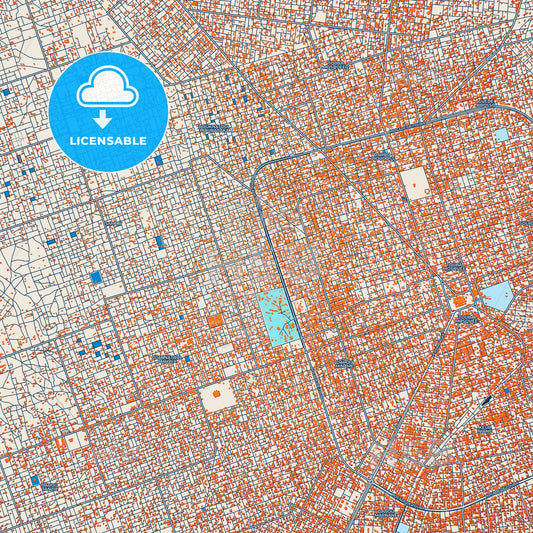 Colorful Touba Street Map with Labels and Buildings