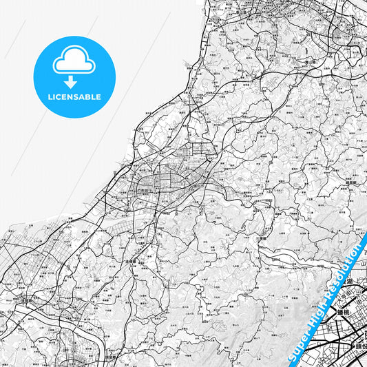 Toufen, Taiwan light map with streetnames, citynames and districts