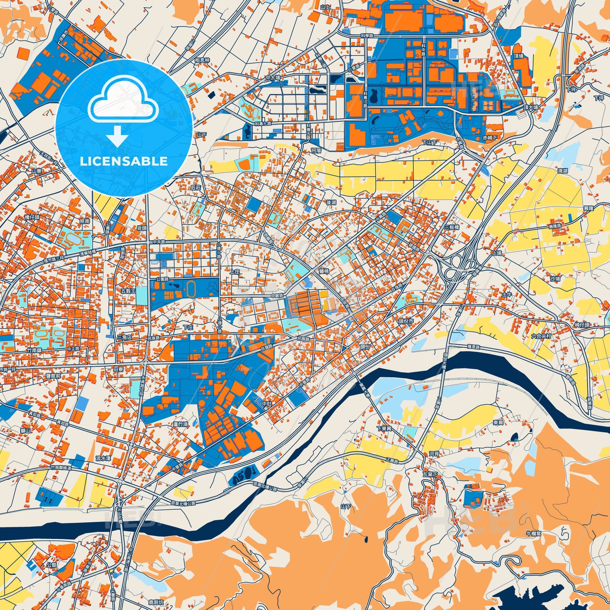 Colorful Toufen Street Map with Labels and Buildings