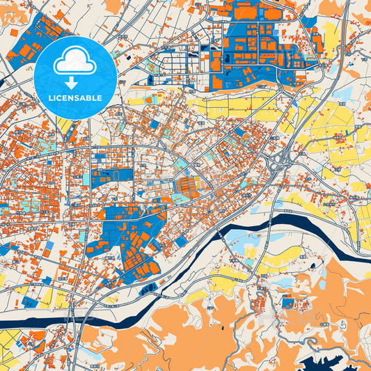 Colorful Toufen Street Map with Labels and Buildings