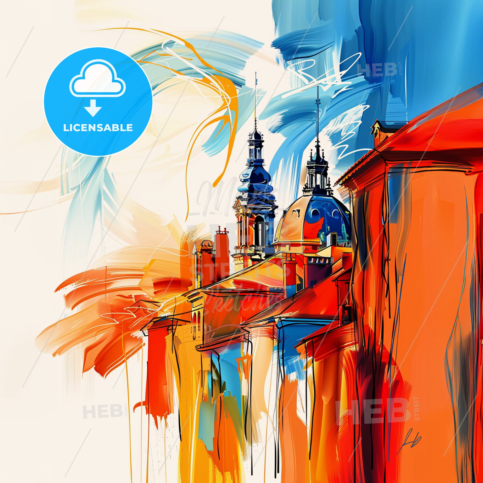 Vibrant Toulouse, France - A Painting Of A Skyline With A Colorful Building