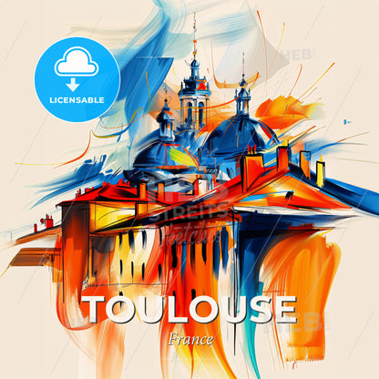 Vibrant Toulouse, France - A Painting Of A Building With A Colorful Background - Square format print template