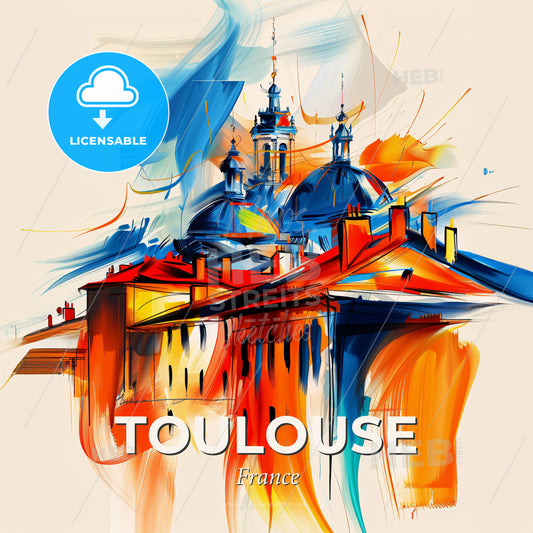 Vibrant Toulouse, France - A Painting Of A Building With A Colorful Background - Square format print template