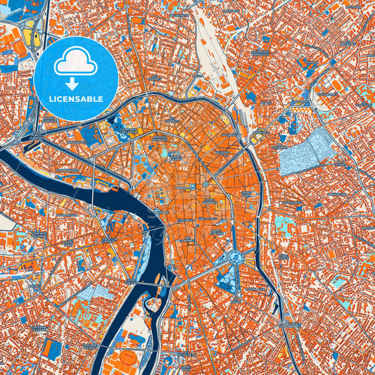 Colorful Toulouse Street Map with Labels and Buildings