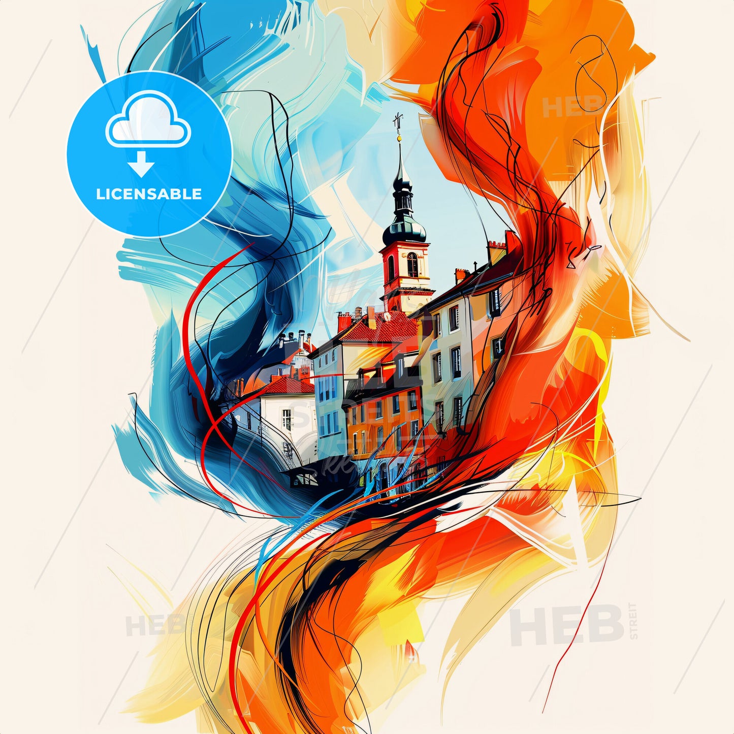 Vibrant Tourcoing, France - A Colorful Painting Of Buildings