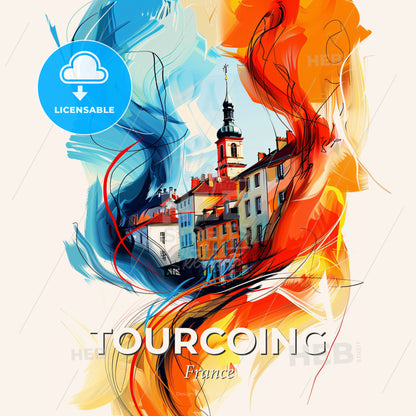 Vibrant Tourcoing, France - A Colorful Painting Of Buildings - Square format print template
