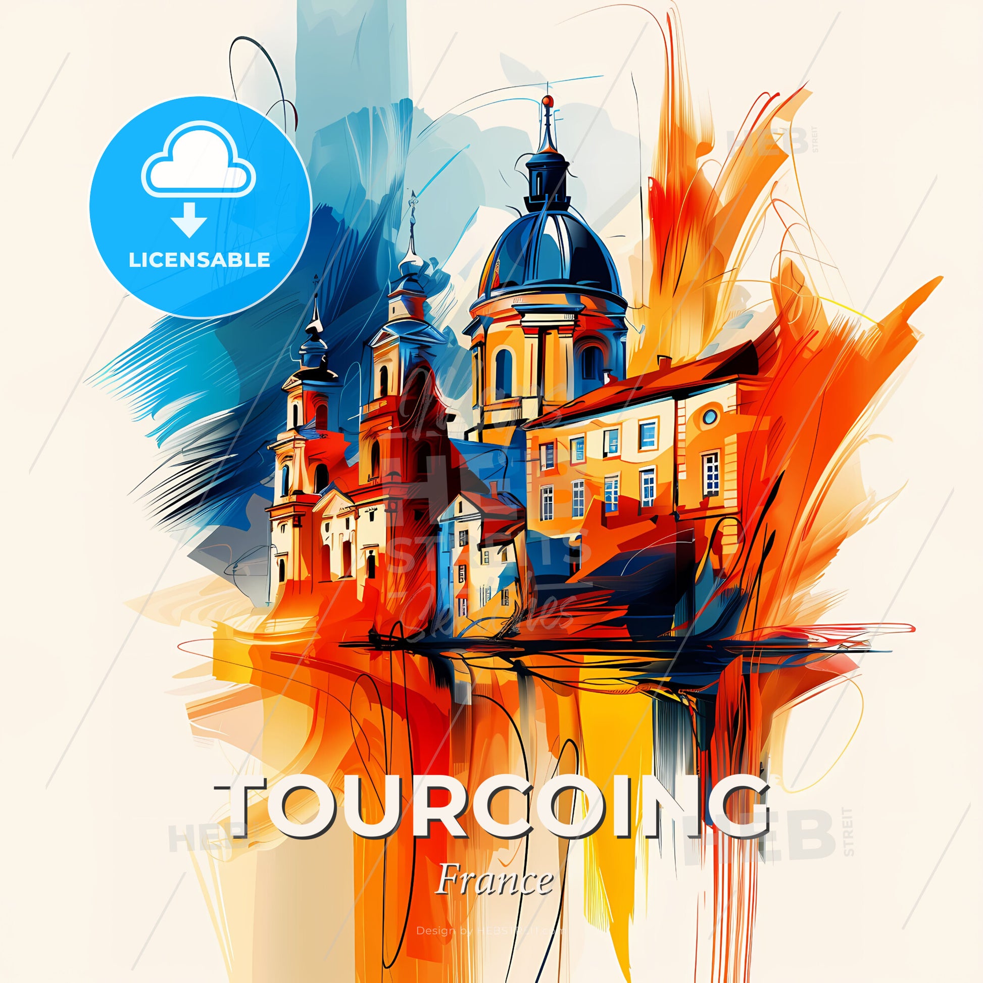 Vibrant Tourcoing, France - A Painting Of A Building - Square format print template