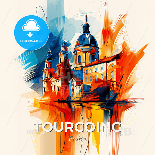 Vibrant Tourcoing, France - A Painting Of A Building - Square format print template