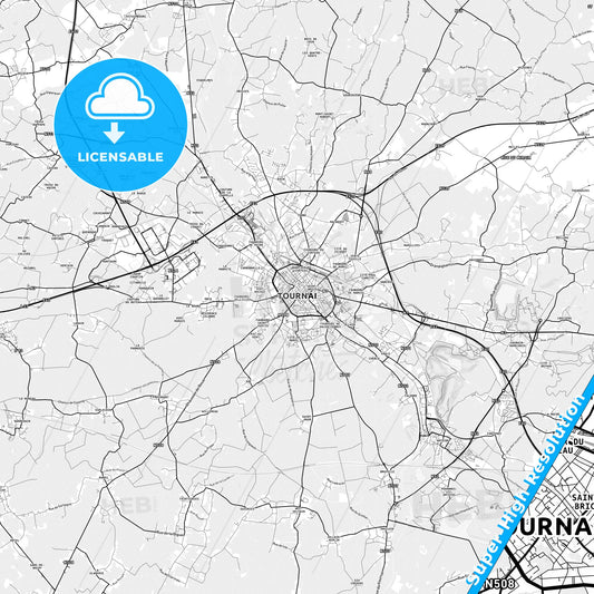 Tournai, Belgium light map with streetnames, citynames and districts