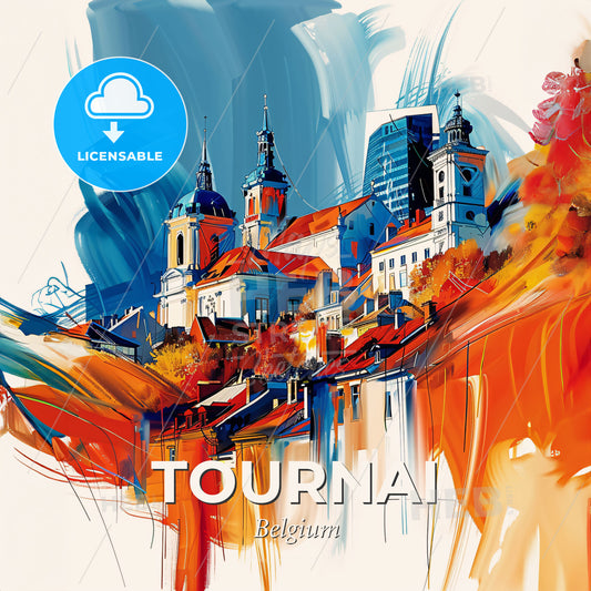 Vibrant Tournai , Belgium - A Painting Of A City - Square format print template
