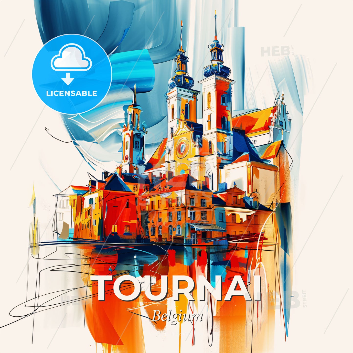 Vibrant Tournai , Belgium - A Painting Of A Building - Square format print template