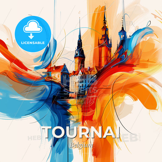 Vibrant Tournai , Belgium - A Colorful Painting Of A Building - Square format print template