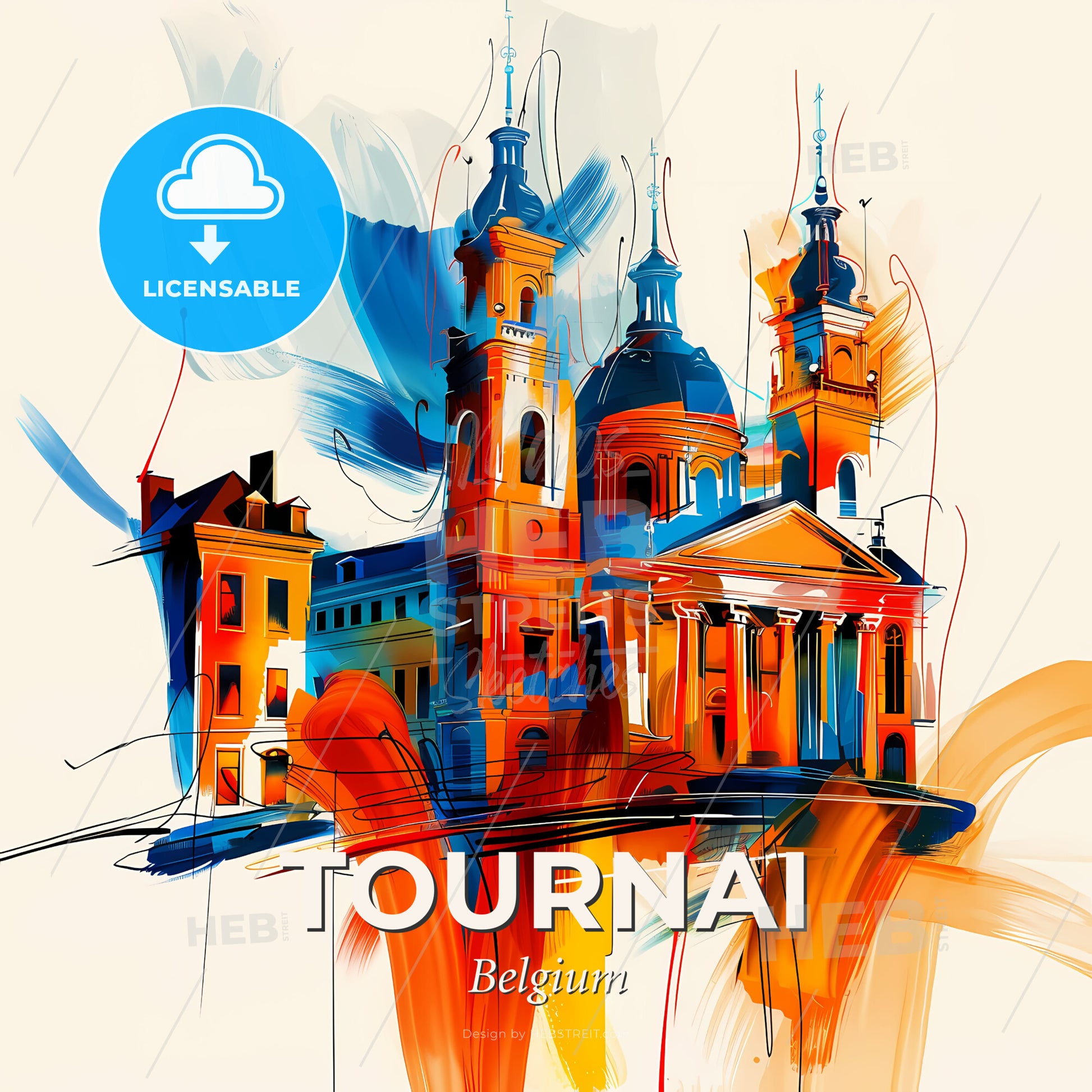 Vibrant Tournai , Belgium - A Painting Of A Building - Square format print template