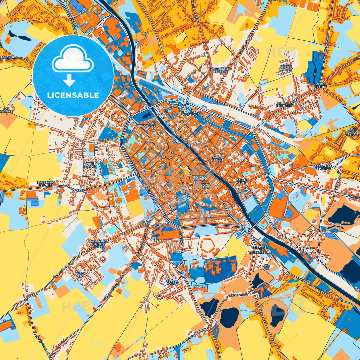 Colorful Tournai Street Map with Labels and Buildings