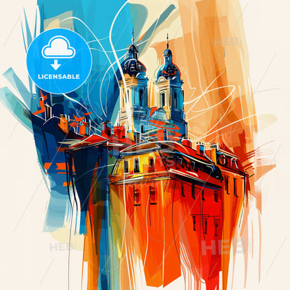 Vibrant Tours, France - A Painting Of A Building With Towers