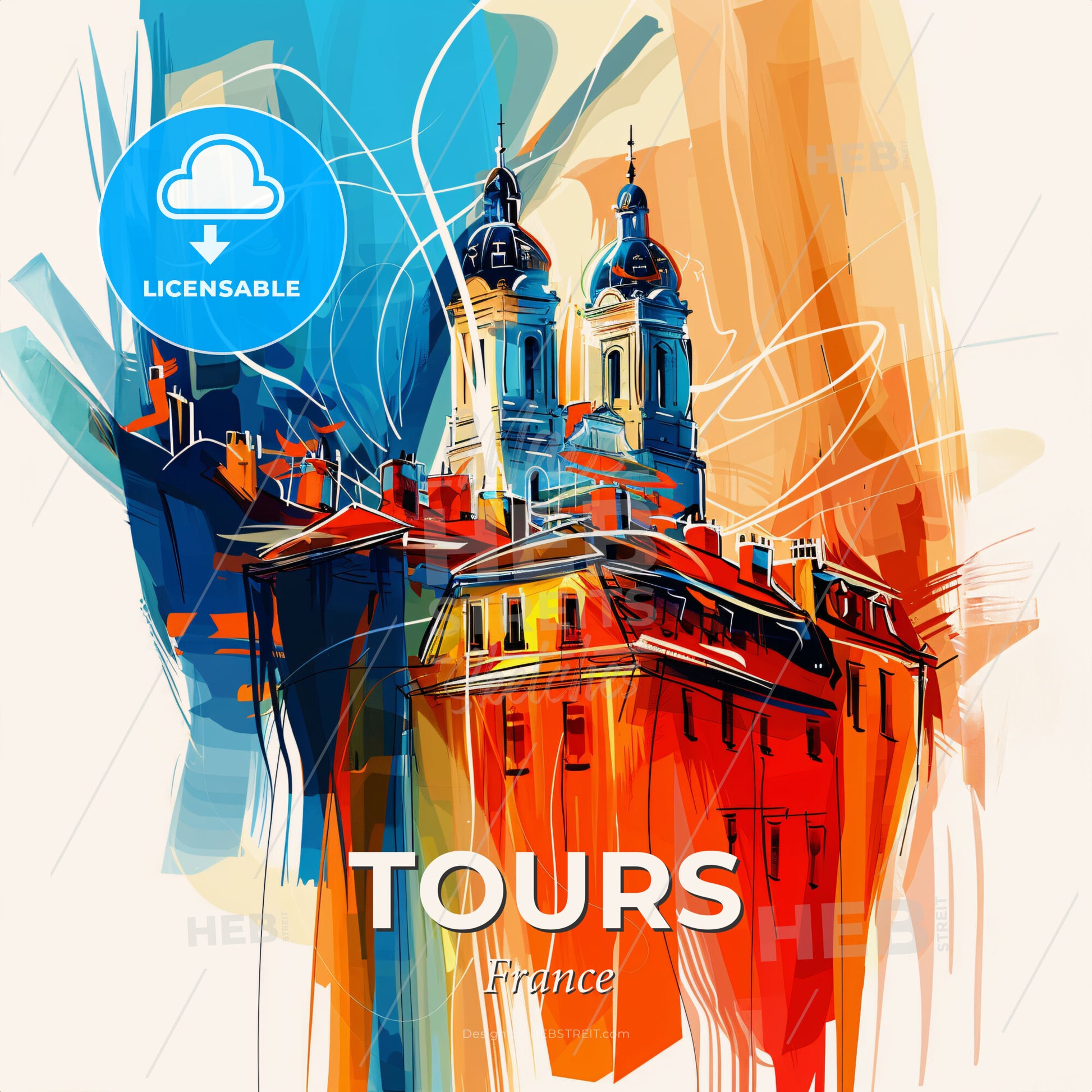 Vibrant Tours, France - A Painting Of A Building With Towers - Square format print template