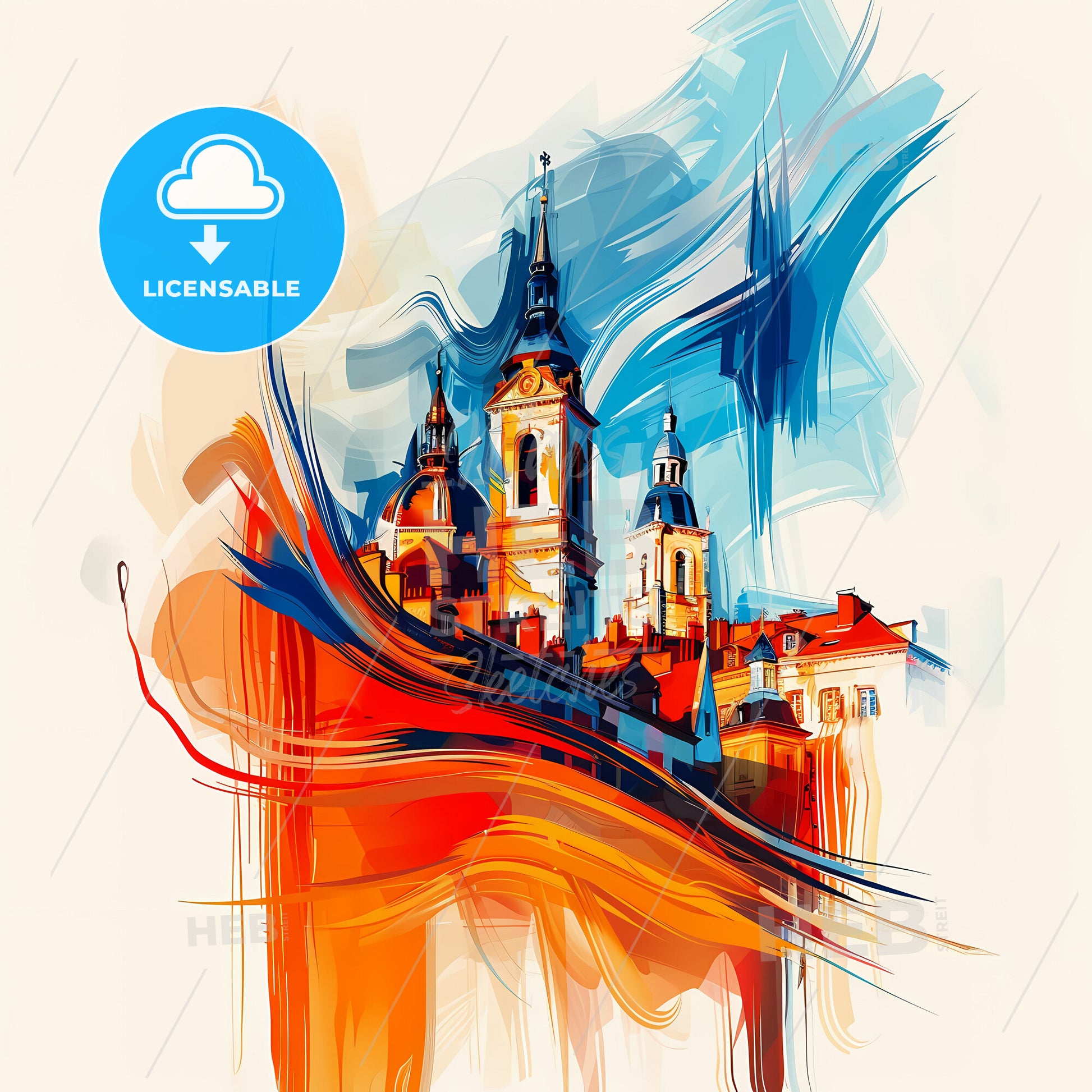 Vibrant Tours, France - A Painting Of A Building With Towers