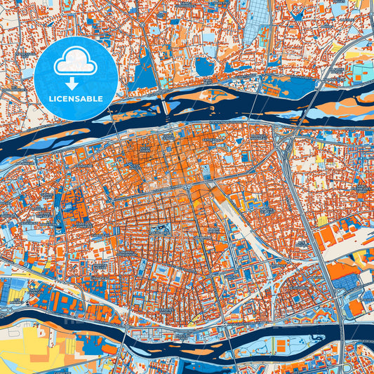 Colorful Tours Street Map with Labels and Buildings