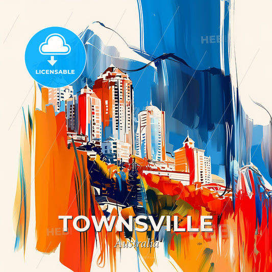 Vibrant Townsville, Australia - A Painting Of A City - Square format print template