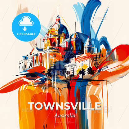 Vibrant Townsville, Australia - A Colorful Painting Of A Building - Square format print template