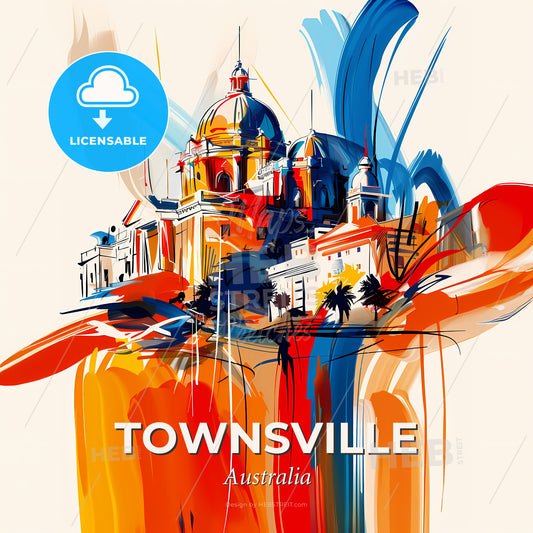 Vibrant Townsville, Australia - A Colorful Painting Of A Building - Square format print template