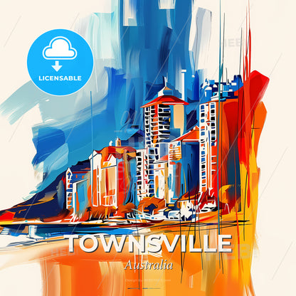 Vibrant Townsville, Australia - A Painting Of A City - Square format print template