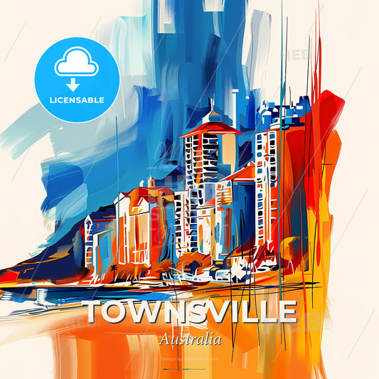Vibrant Townsville, Australia - A Painting Of A City - Square format print template