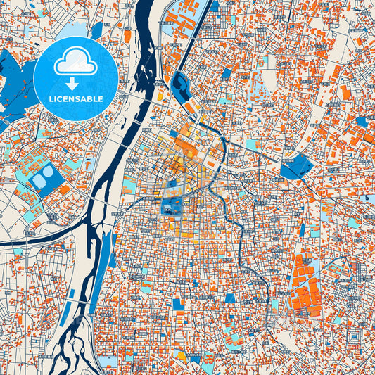 Colorful Toyama Street Map with Labels and Buildings