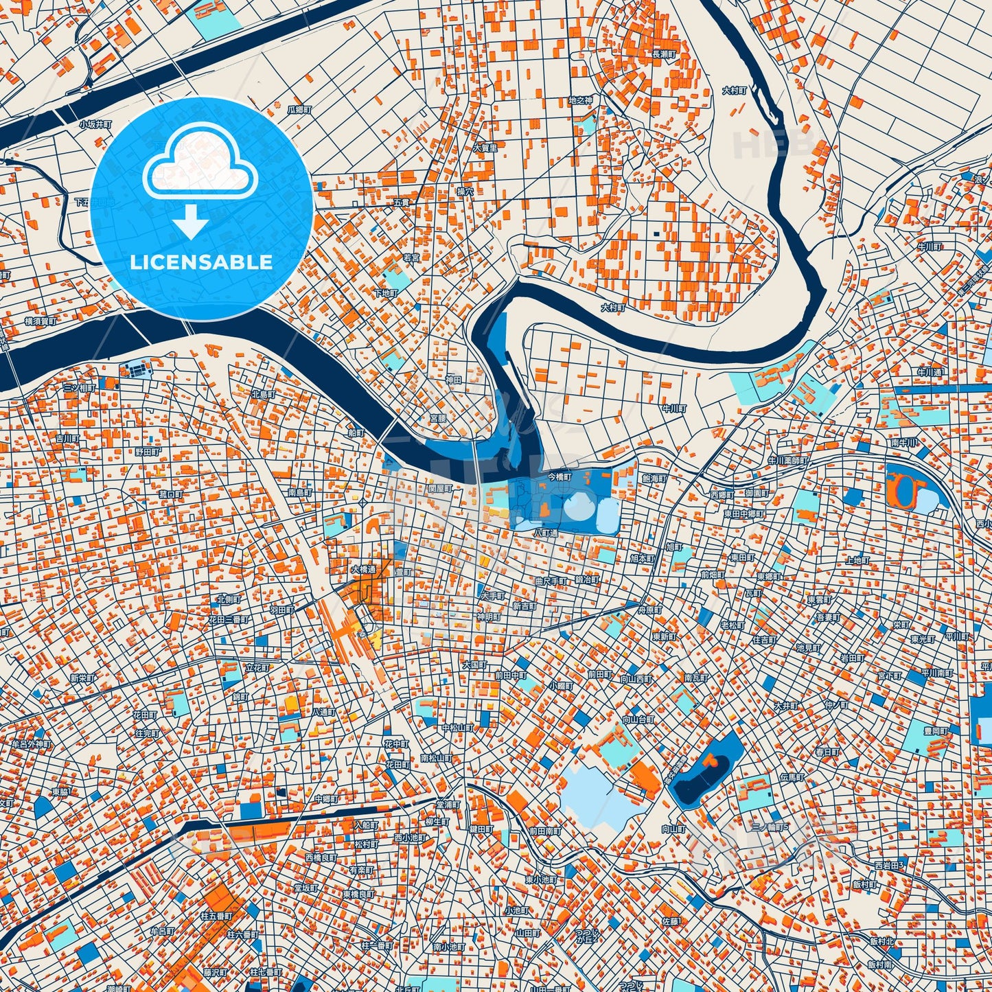 Colorful Toyohashi Street Map with Labels and Buildings