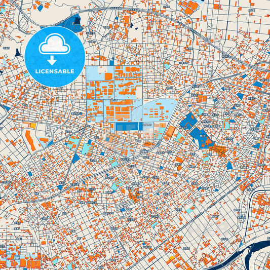 Colorful Toyokawa Street Map with Labels and Buildings