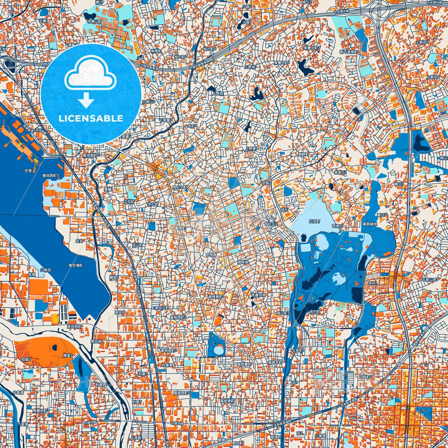 Colorful Toyonaka Street Map with Labels and Buildings