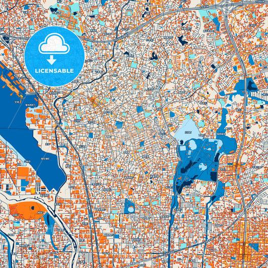Colorful Toyonaka Street Map with Labels and Buildings