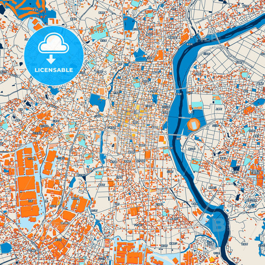 Colorful Toyota Street Map with Labels and Buildings