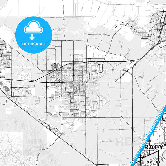 Tracy, California light map with streetnames, citynames and districts