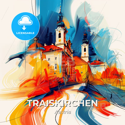 Vibrant Traiskirchen, Austria - A Painting Of A Building With A Tower - Square format print template