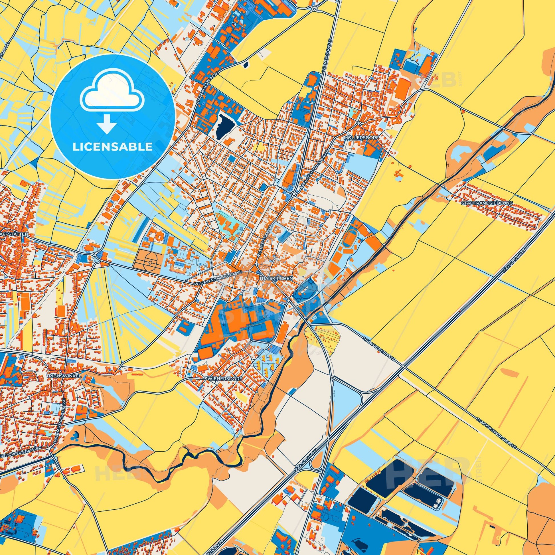 Colorful Traiskirchen Street Map with Labels and Buildings