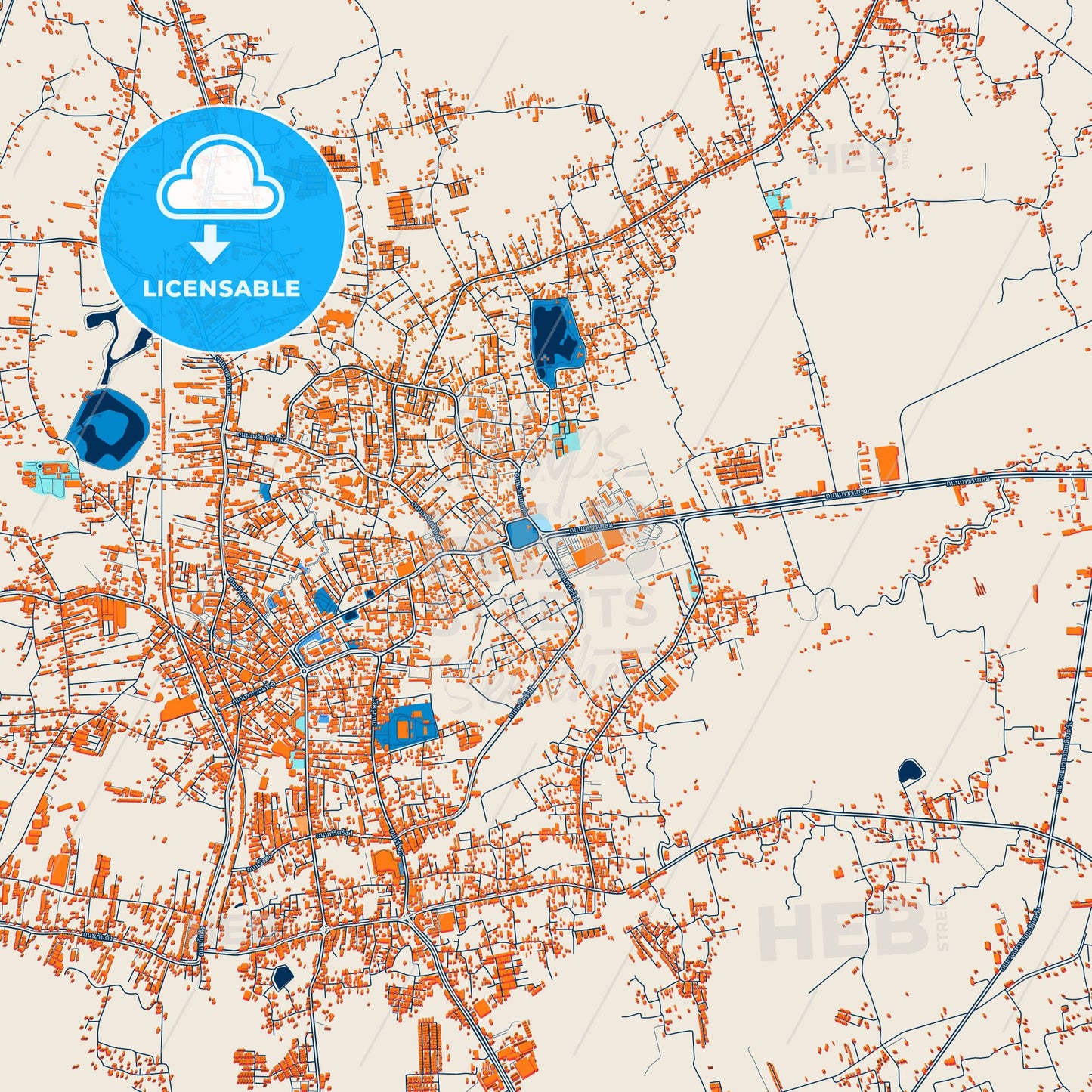 Colorful Trang Street Map with Labels and Buildings