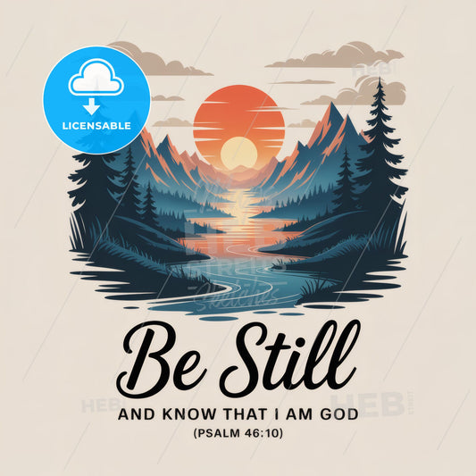 Tranquil Landscape with Inspirational Quote: 'Be Still and Know That I Am God' - Psalm 46:10