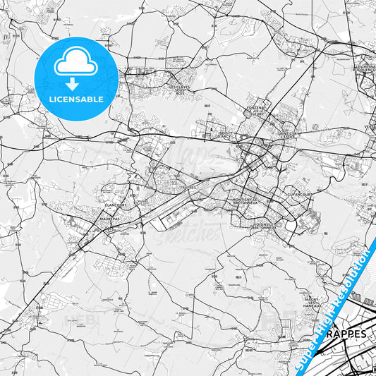 Trappes, France light map with streetnames, citynames and districts