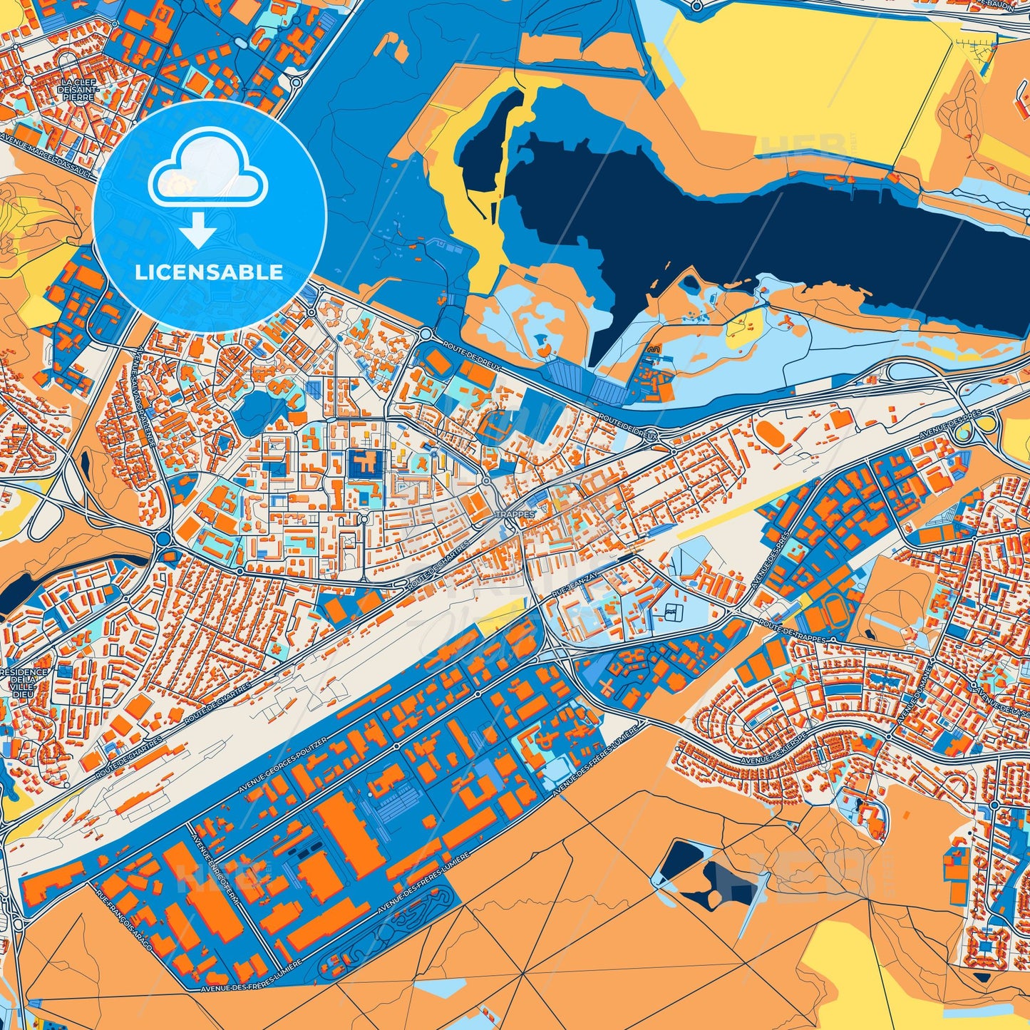 Colorful Trappes Street Map with Labels and Buildings