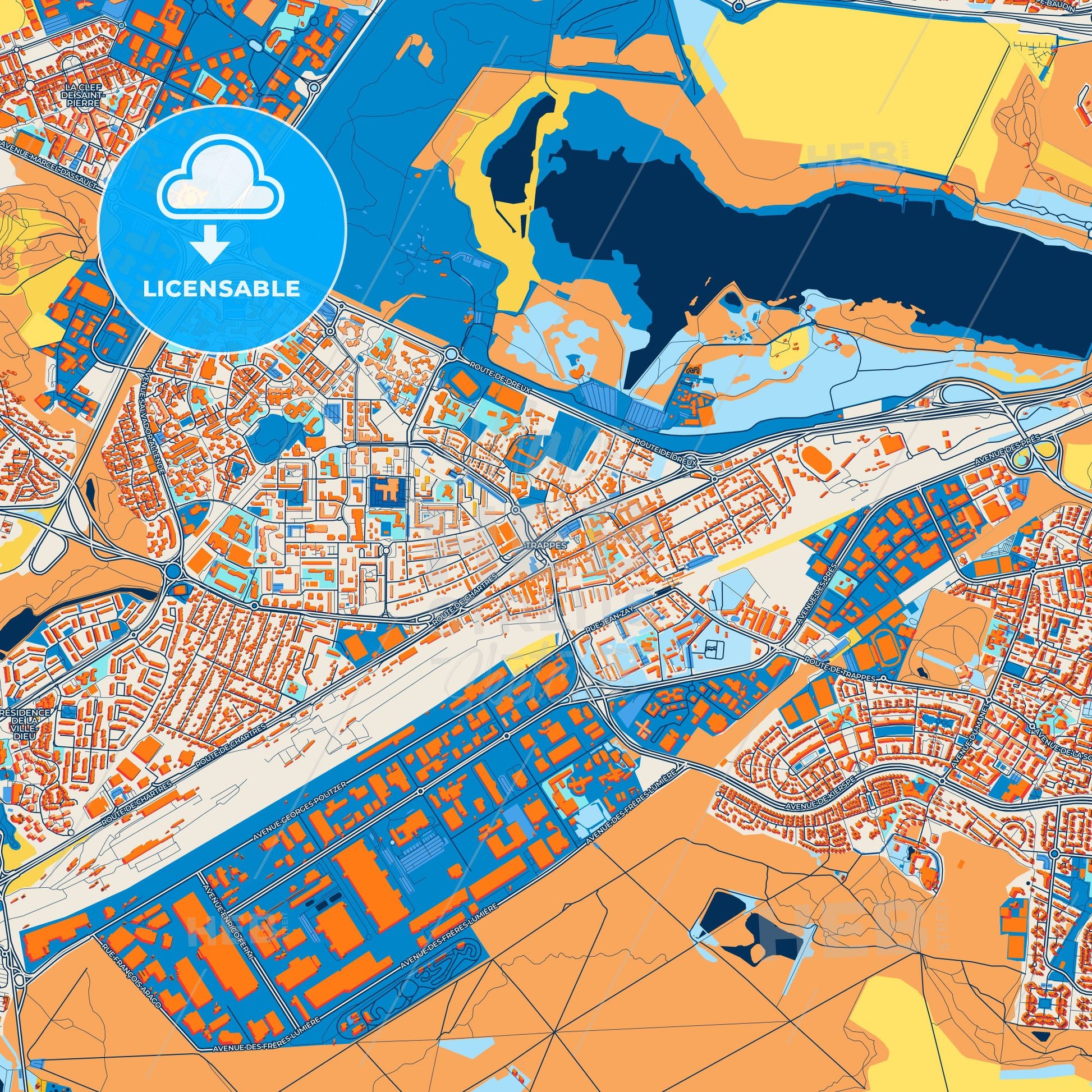 Colorful Trappes Street Map with Labels and Buildings