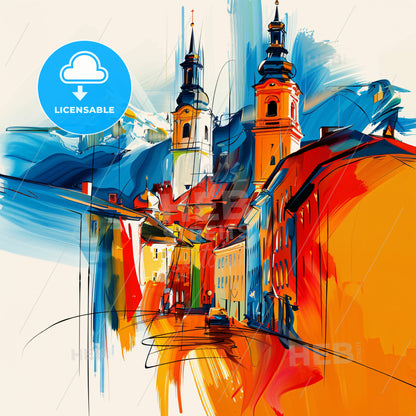 Vibrant Traun, Austria - A Colorful Painting Of A Town