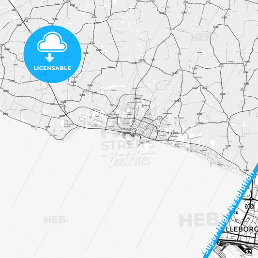 Trelleborg, Sweden light map with streetnames, citynames and districts