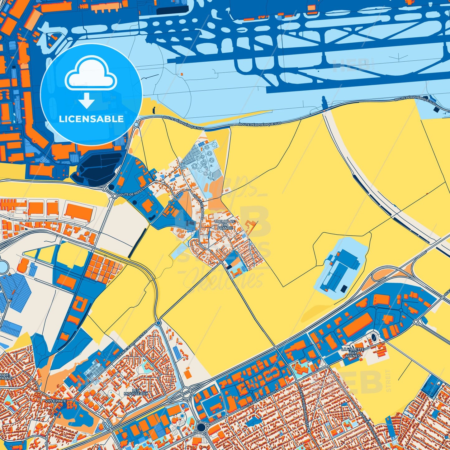 Colorful Tremblay-en-France Street Map with Labels and Buildings