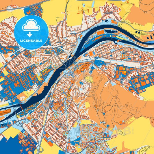 Colorful Trenčín Street Map with Labels and Buildings