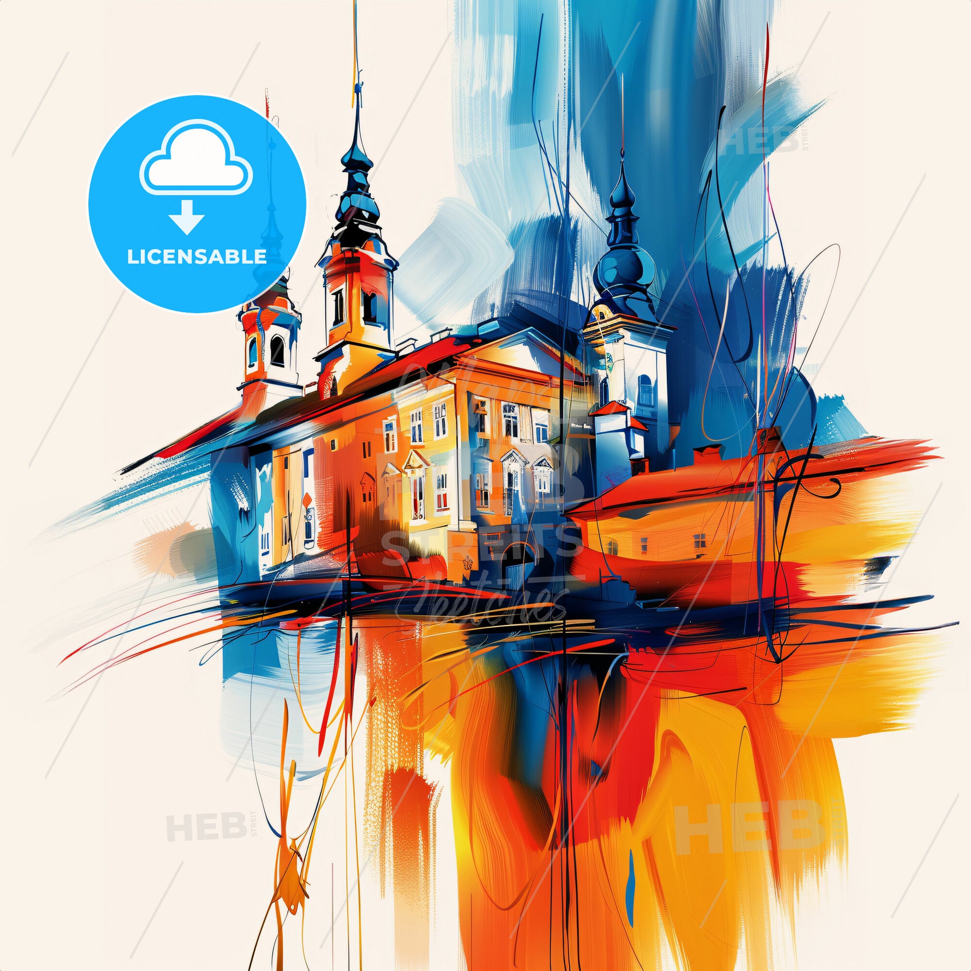 Vibrant Trenčín, Slovakia - A Painting Of A Building With Towers