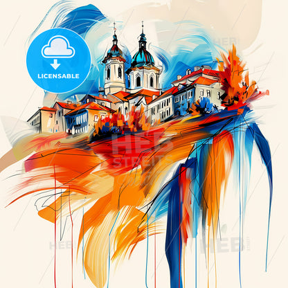 Vibrant Trenčín, Slovakia - A Painting Of A Building