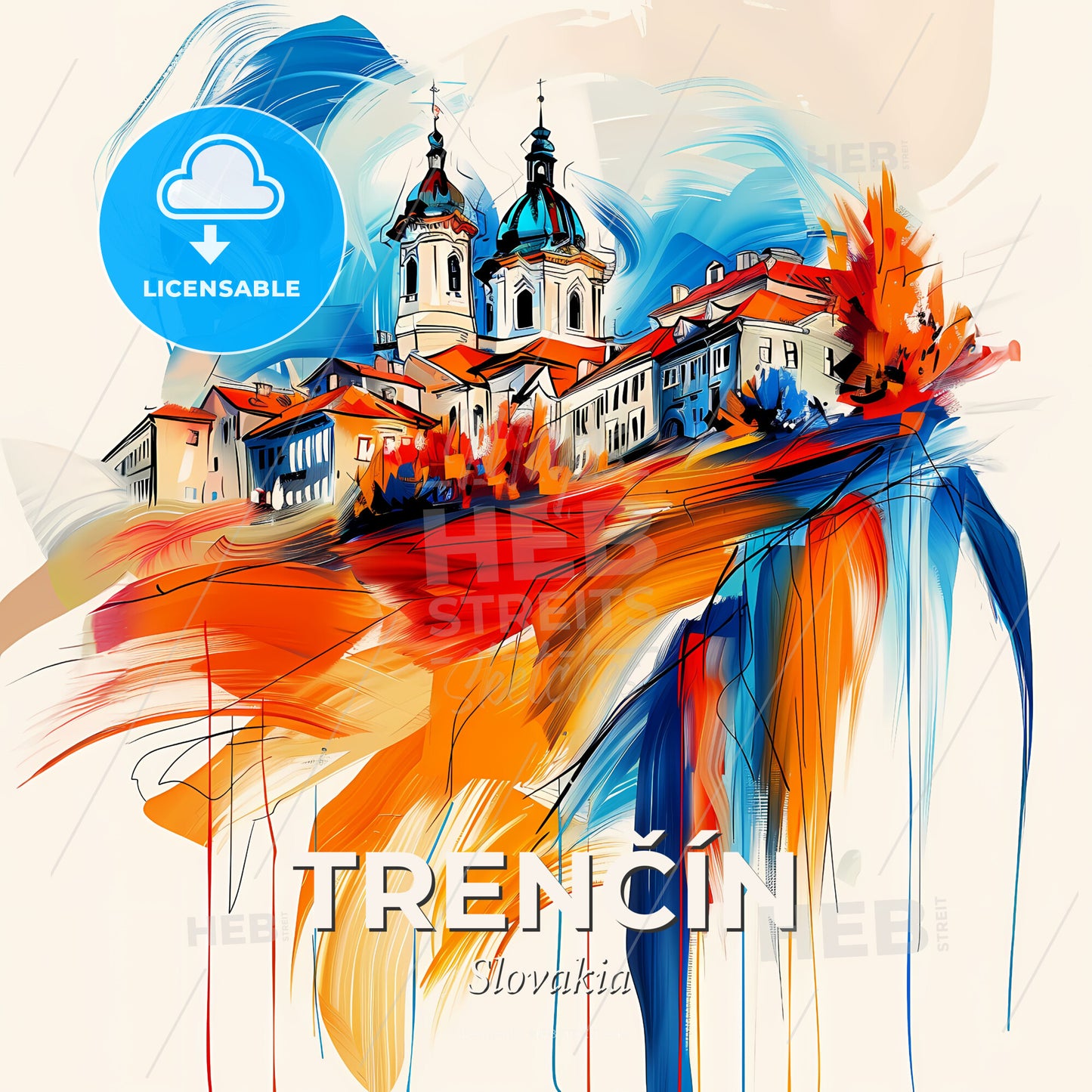 Vibrant Trenčín, Slovakia - A Painting Of A Building - Square format print template