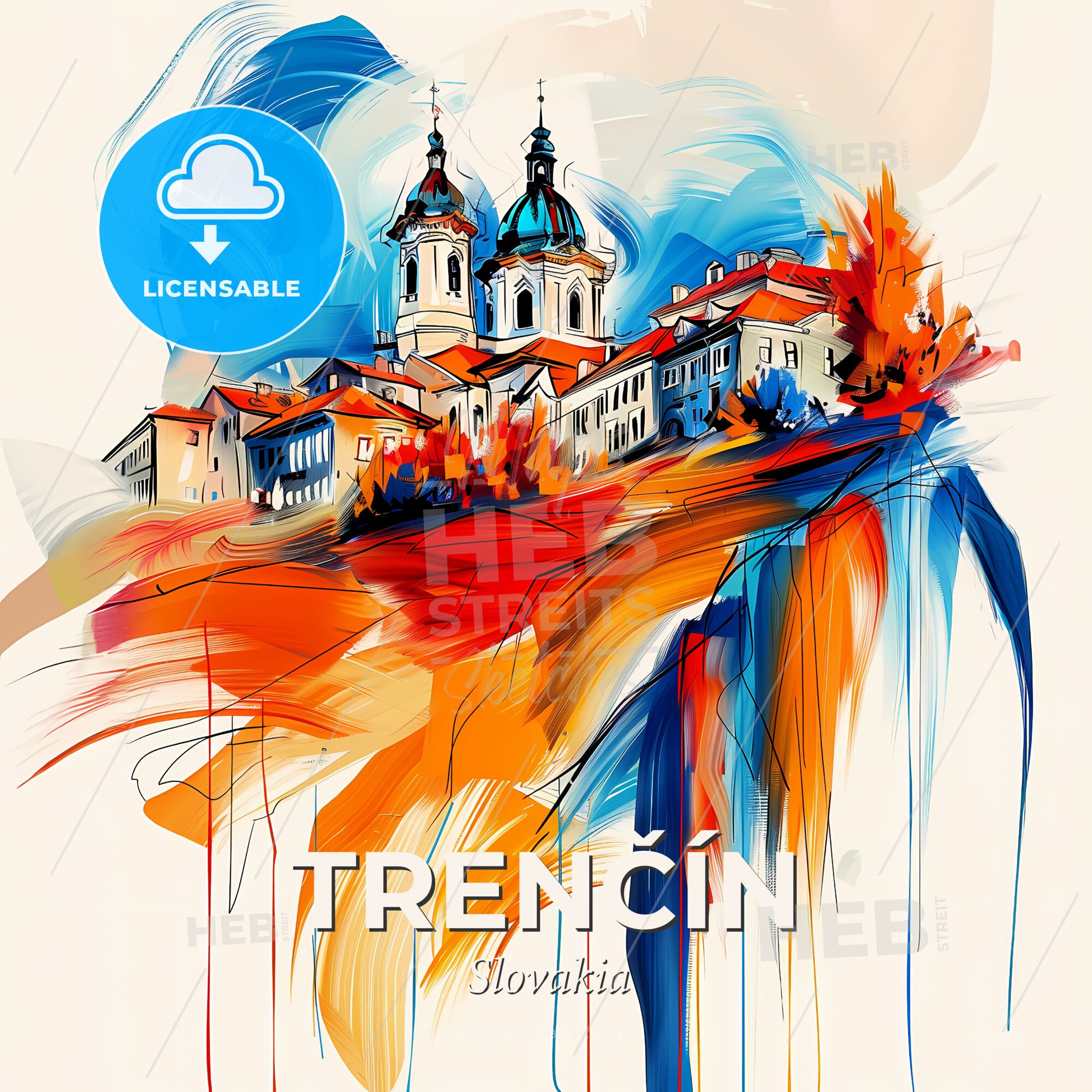 Vibrant Trenčín, Slovakia - A Painting Of A Building - Square format print template