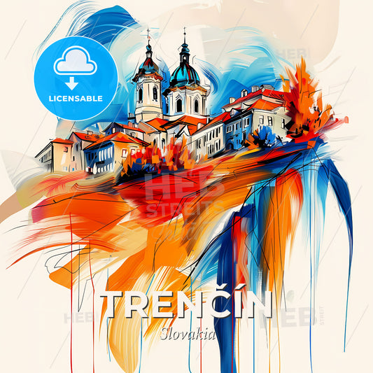 Vibrant Trenčín, Slovakia - A Painting Of A Building - Square format print template